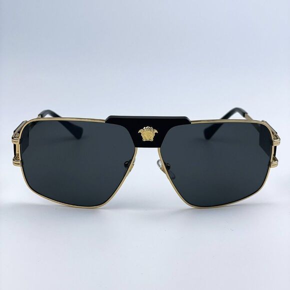 NEW Versace VE2251 100287 Gold Dark Grey Metal Pilot Men Sunglasses